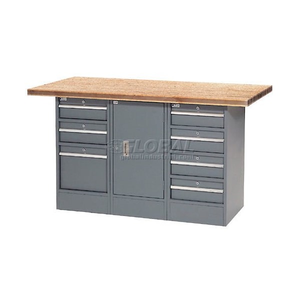 Global Industrial Workbench w/ Shop Top Square Edge, 7 Drawers & 1 Cabinet, 60inW x 30inD, Gray 239176 - main